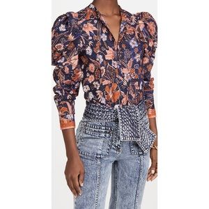 Ulla Johnson Willa Cotton Puff Sleeve Blouse in Midnight Floral